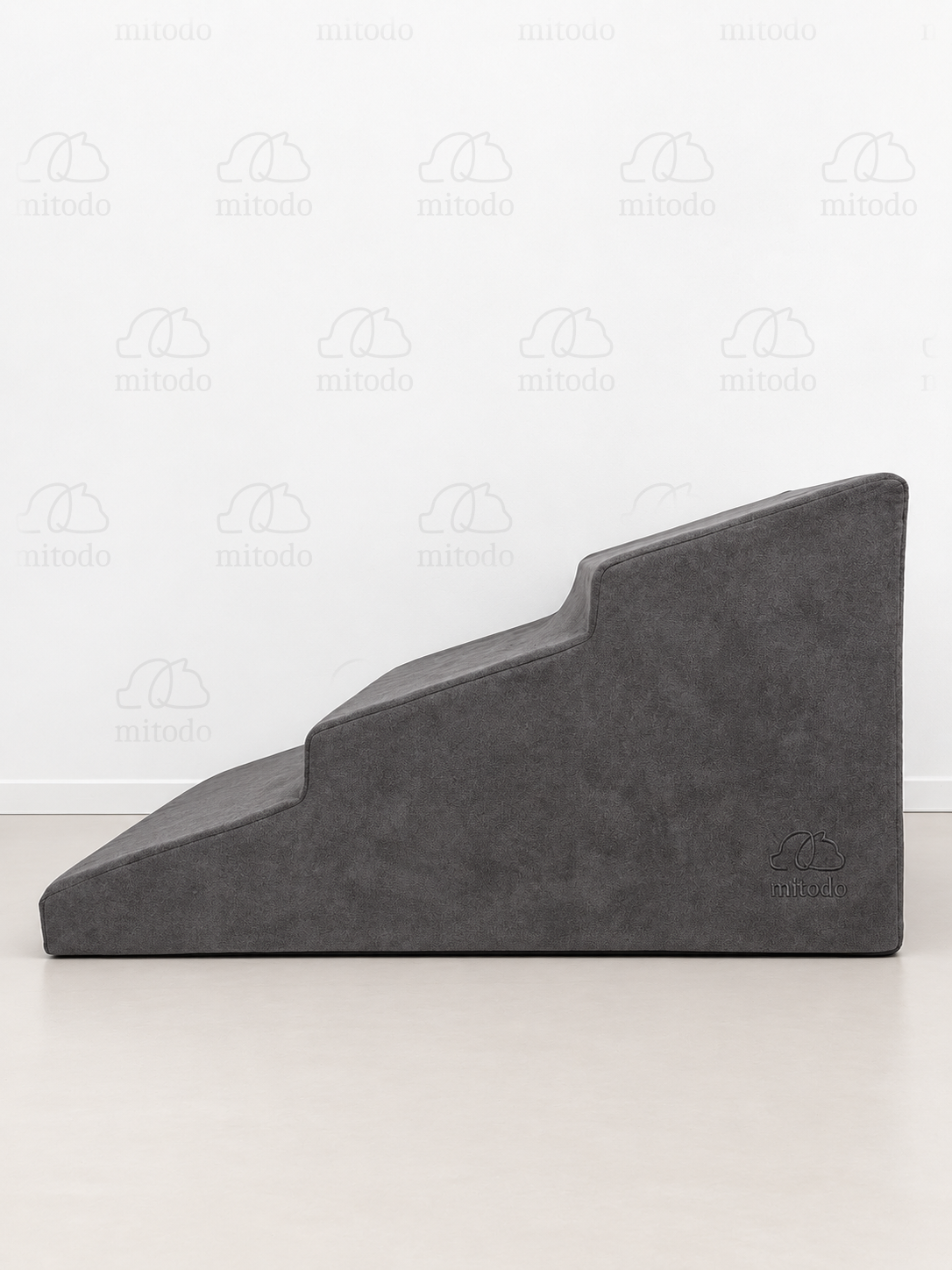 Sora pet stairs in Charcoal Gray, side view showing three gentle steps