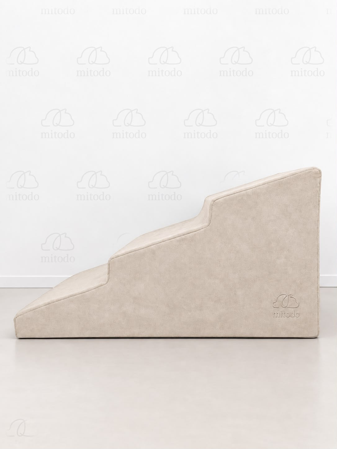 Sora pet stairs in Cream, side view showing three gentle steps