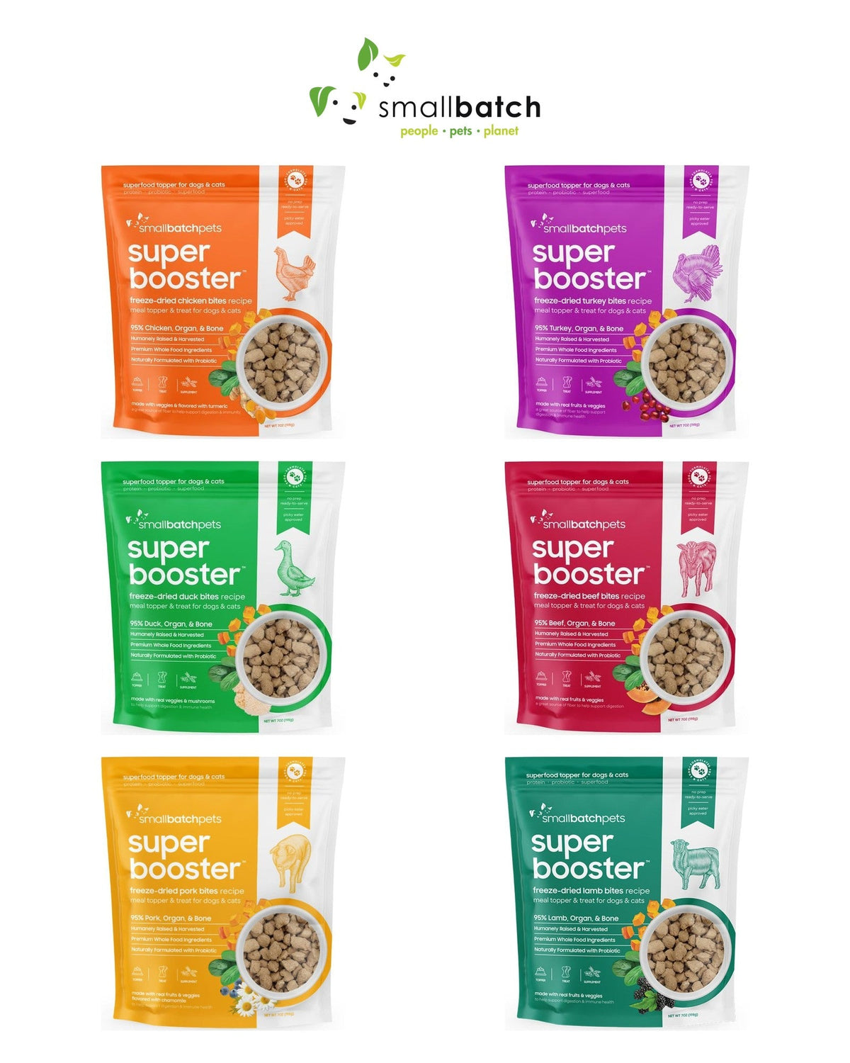 Small Batch Super Booster Freeze-Dried Bites in six flavours