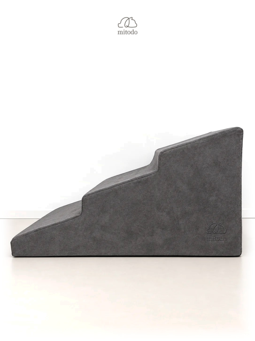 Sora pet stairs in Charcoal Gray, side view showing three gentle steps