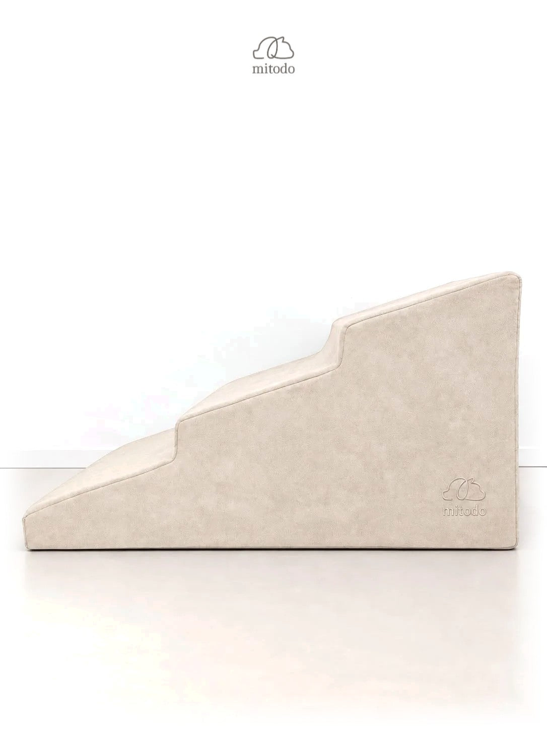 Sora pet stairs in Cream, side view showing three gentle steps