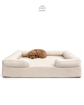 Brownie, our 4kg Miniature Poodle, on a size L Mitodo Kumo orthopaedic pet bed in Cream