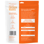 Small Batch Chicken Heart Treats, back of pack with ingredients and guaranteed analysis