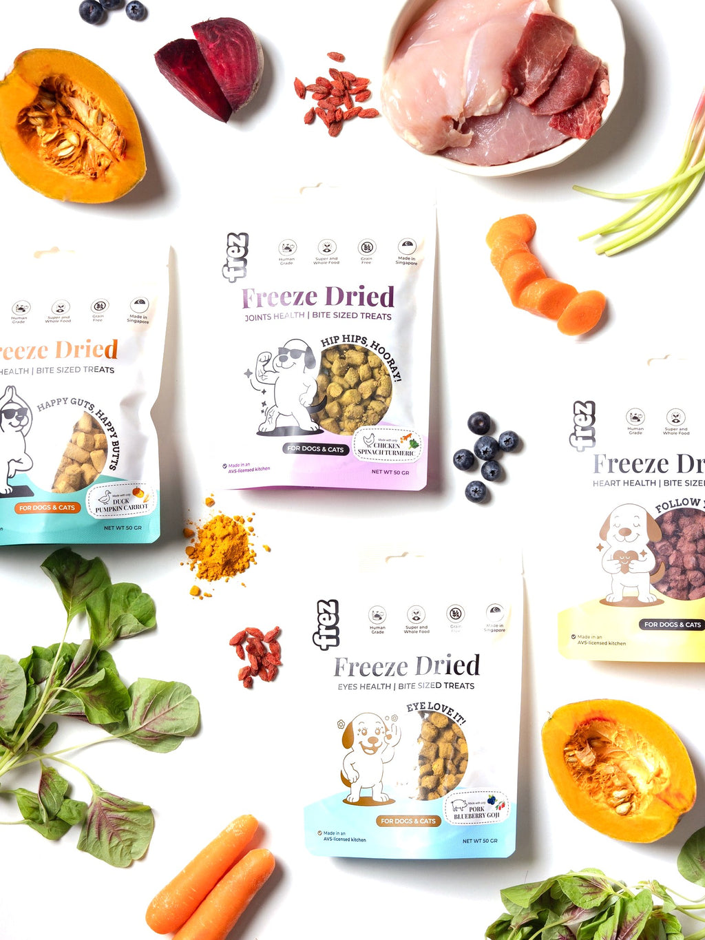 The Frez freeze-dried treat range with their fresh ingredients