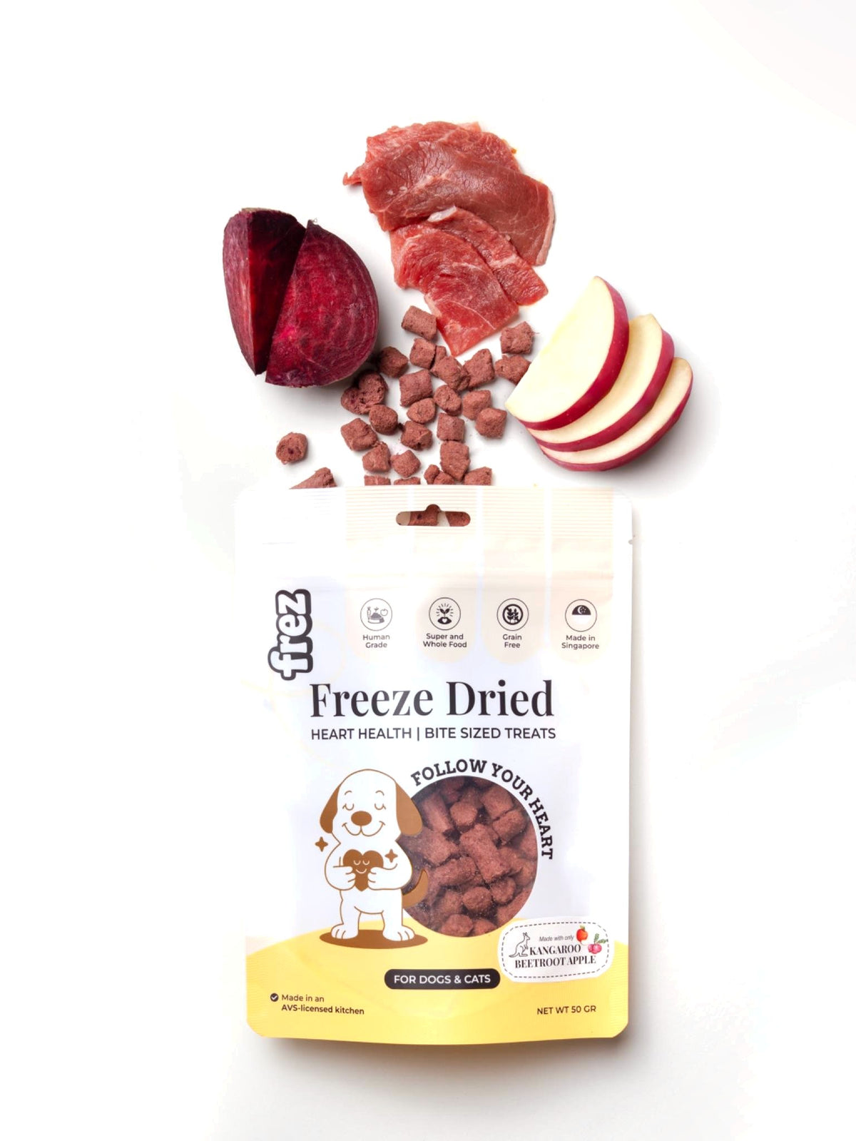 Frez Kangaroo & Beetroot: freeze-dried kangaroo treats with beetroot and apple (Heart Health)