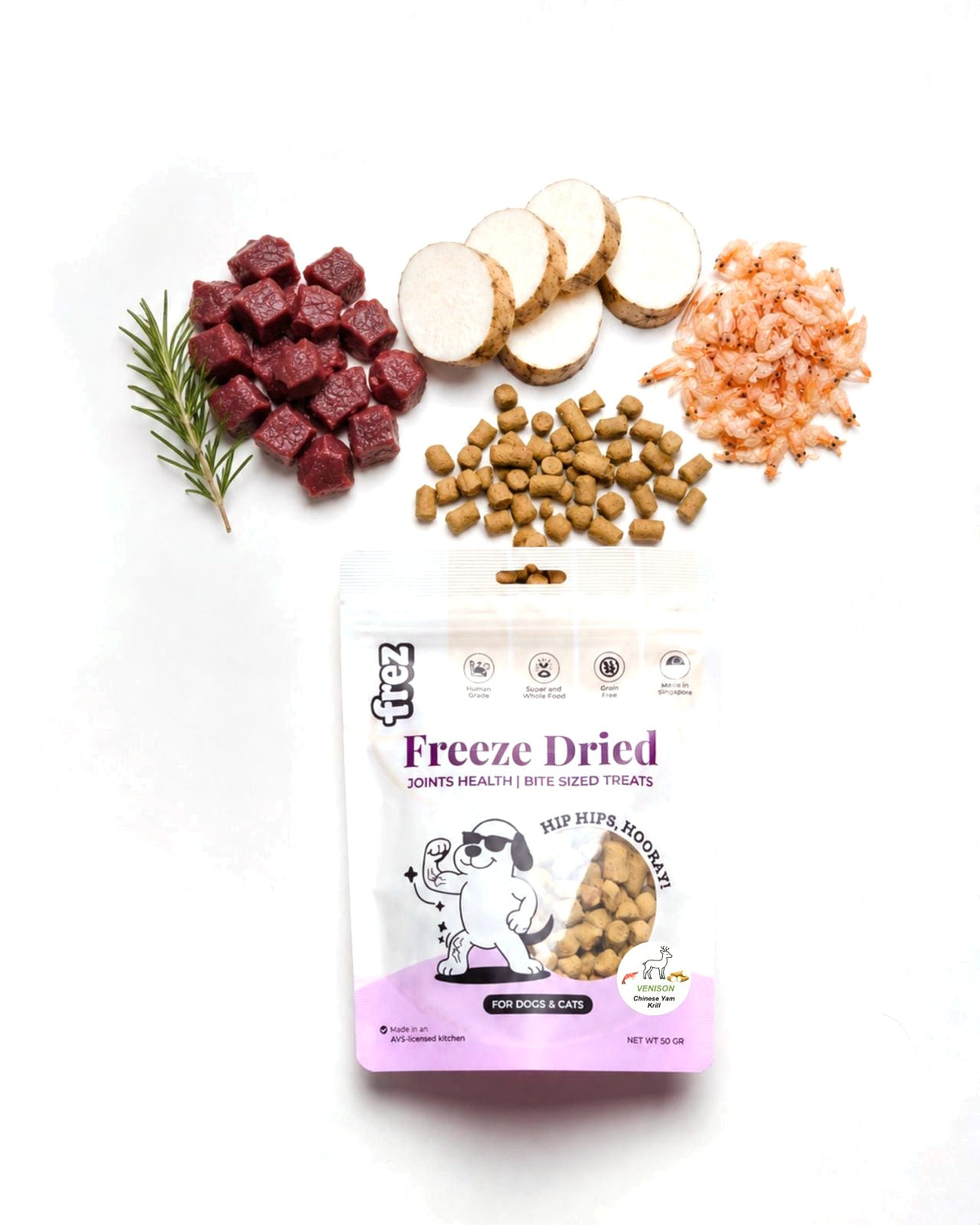 Frez Joints Health Venison & Krill: freeze-dried venison treats with Chinese yam and krill